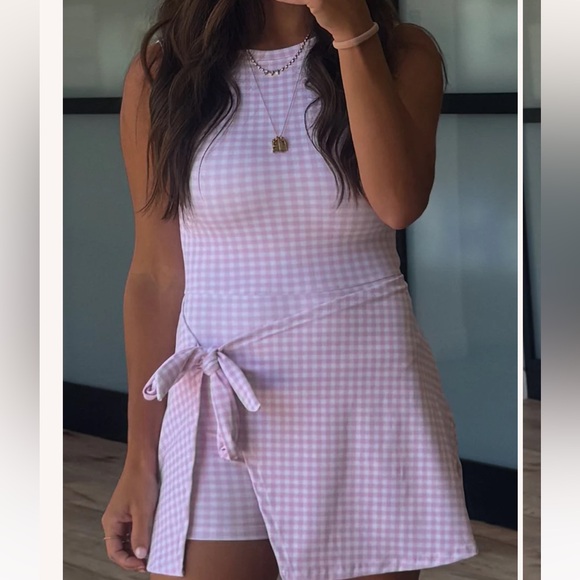 Sleeveless Lilac Gingham Romper with Side Tie - Picture 2 of 6